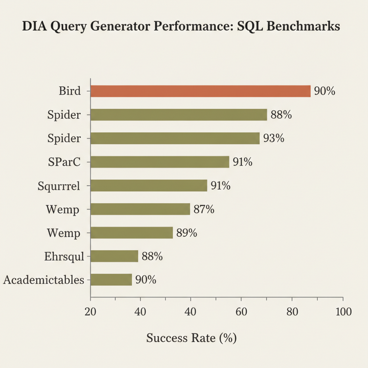 DIA achieves state-of-the-art performance on all seven SQL benchmarks without fine-tuning, covering four SQL dialects through self-correction.