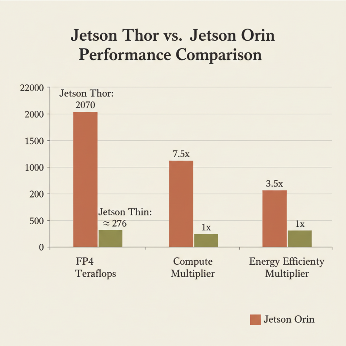 Jetson Thor vs. Jetson Orin: 7.5× compute and 3.5× energy efficiency gains.