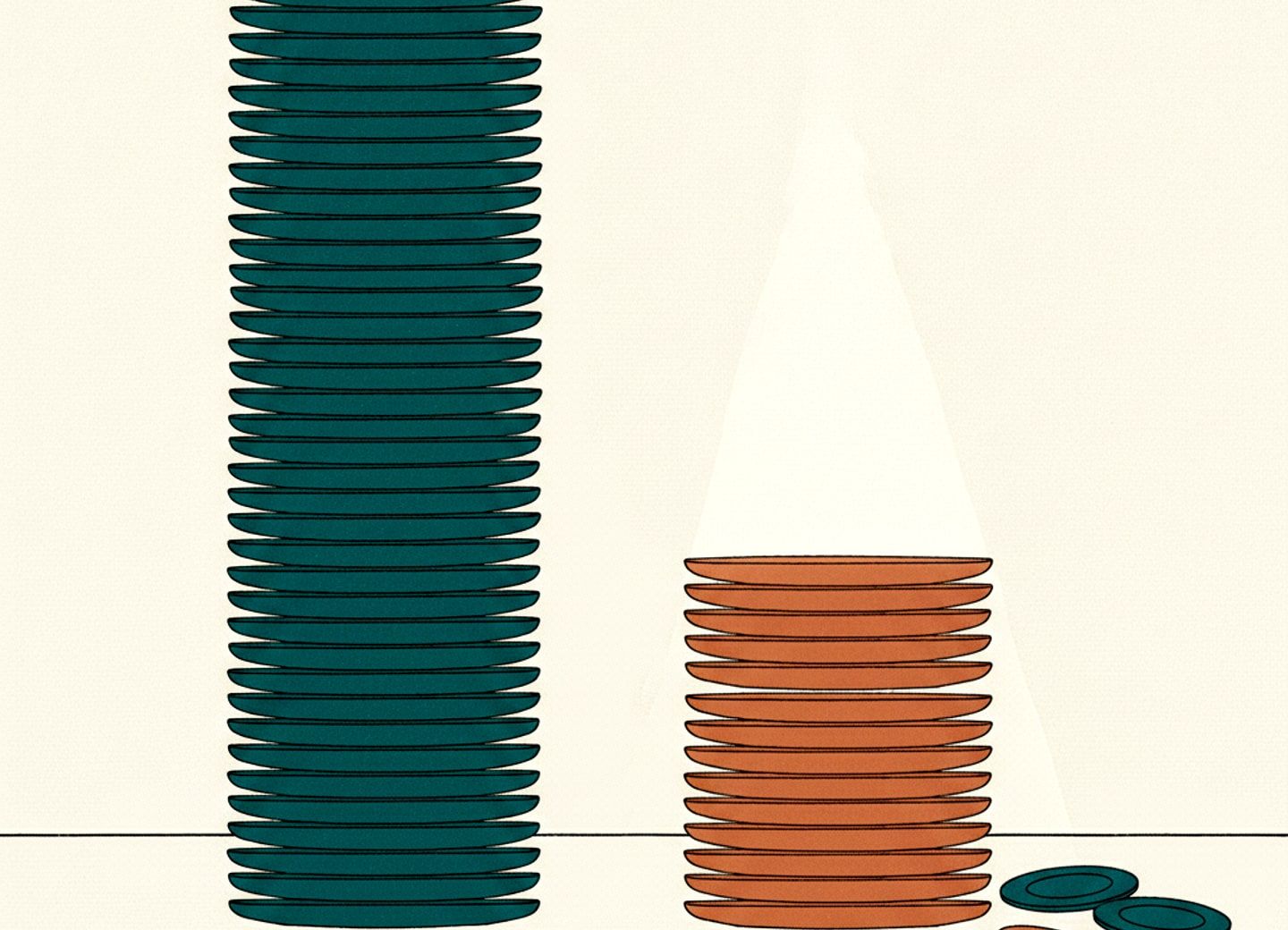 Two towers of stacked plates, one frozen at half height