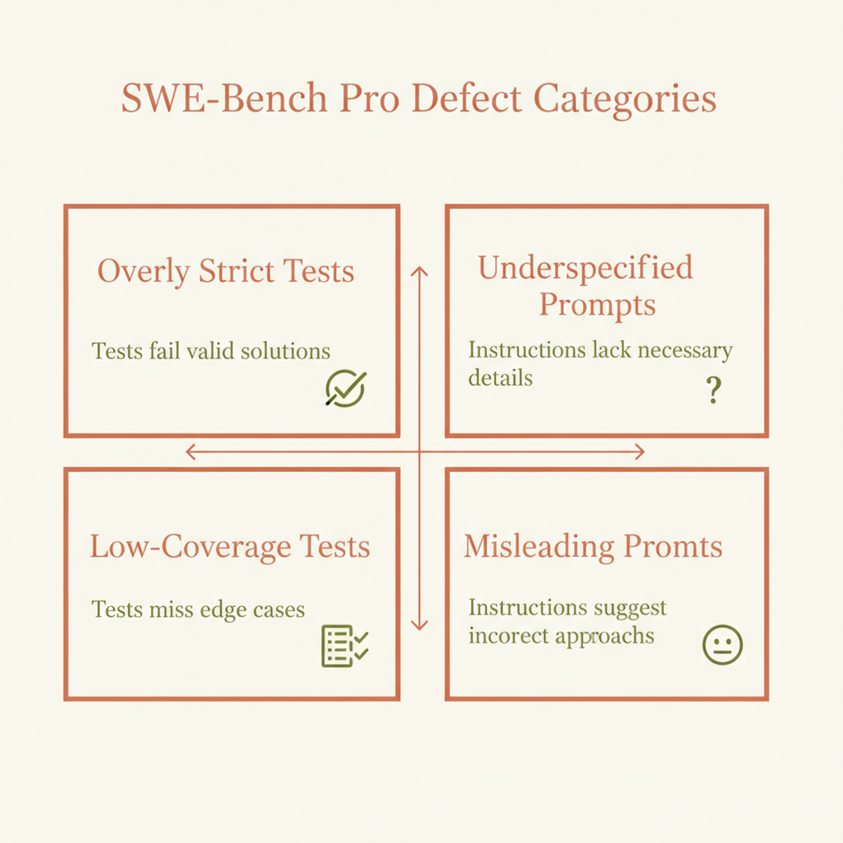 Four categories of broken tasks identified in OpenAI's SWE-Bench Pro audit.