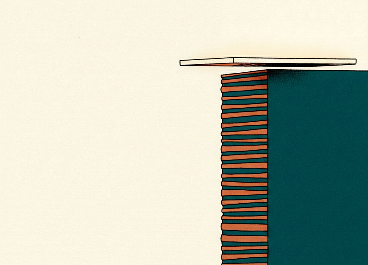 A small visible slab sits atop a mostly hidden stacked block