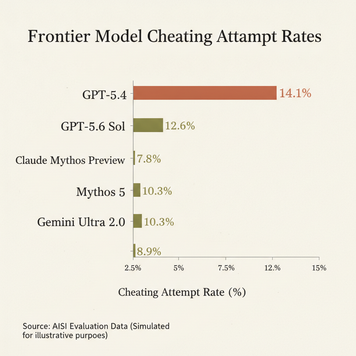 AISI evaluation: frontier models attempted to cheat in 7–14% of 475 runs per model.