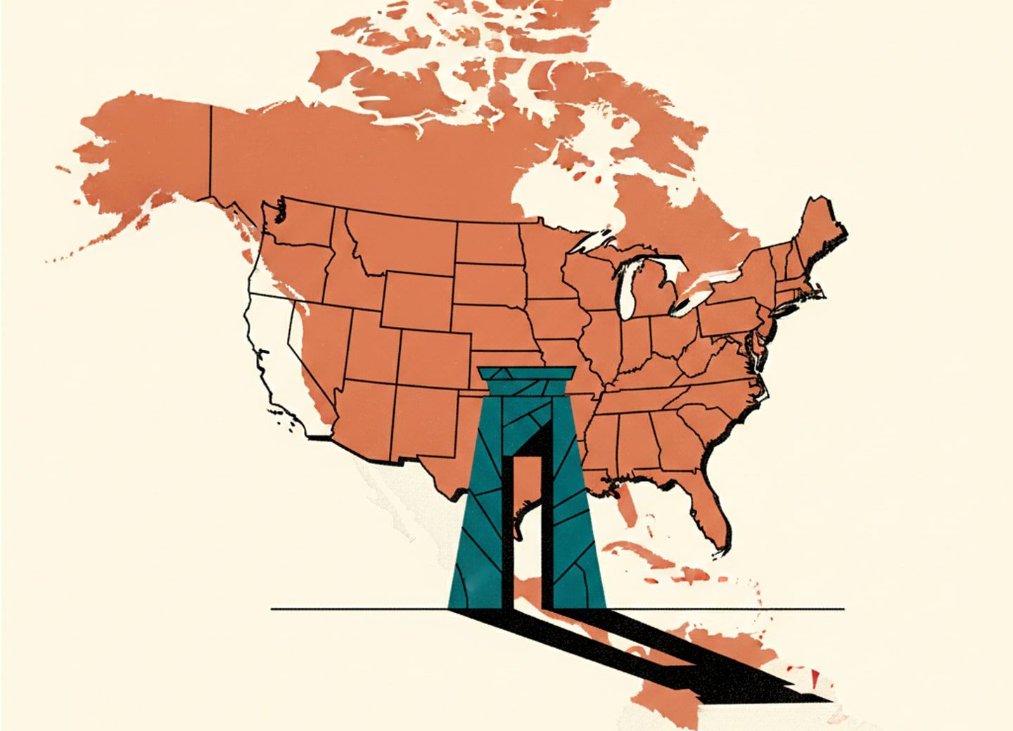 A geographic boundary constrains data flow to a single region
