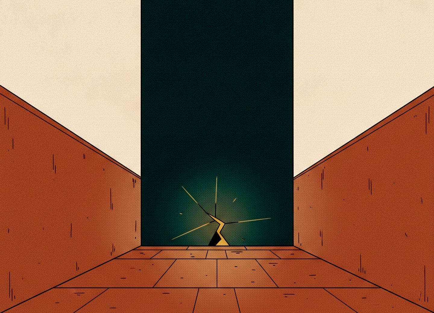 A wedge forces open a seam in an otherwise solid wall