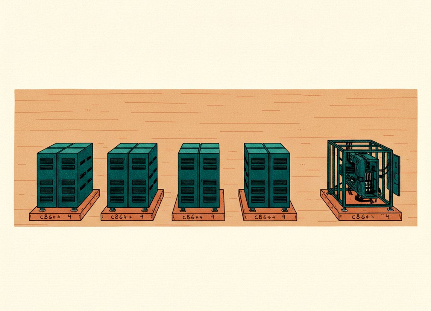 The last module in the row sits apart, unfinished, on open ground
