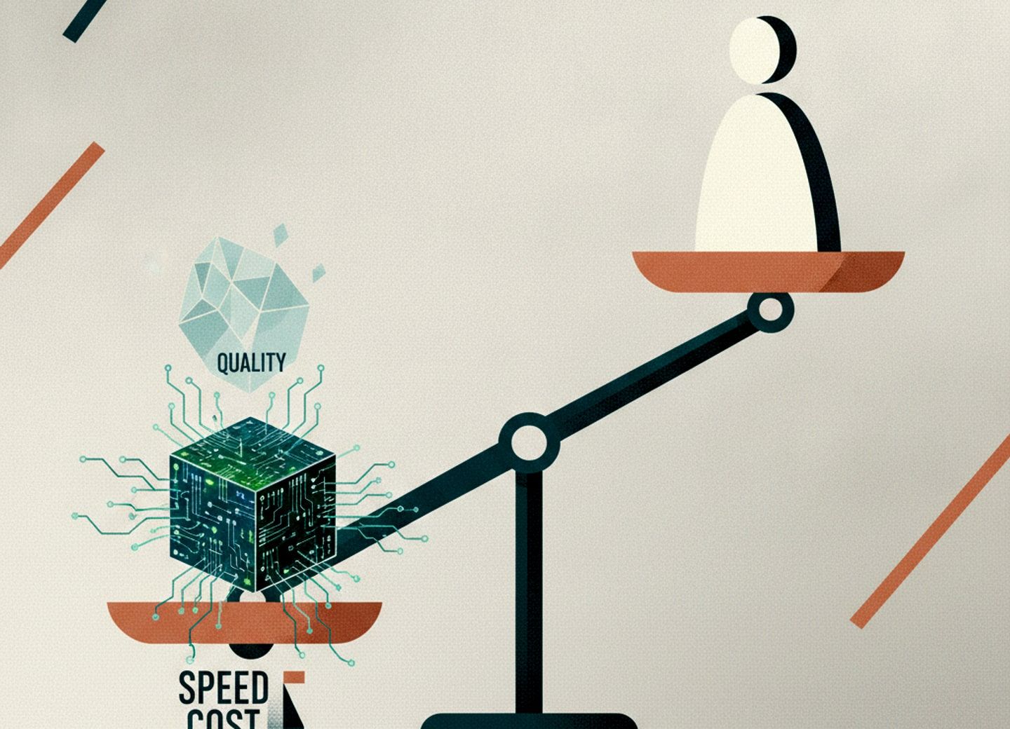 The productivity paradox: agents beat humans on cost, lag on quality.