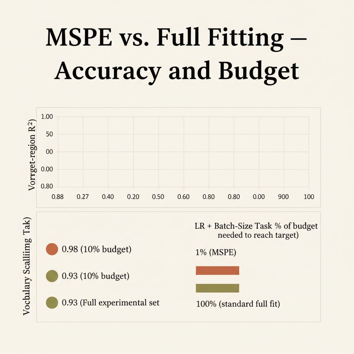 MSPE matches or exceeds full-dataset fitting accuracy at a fraction of the compute budget across two representative scaling-law tasks.