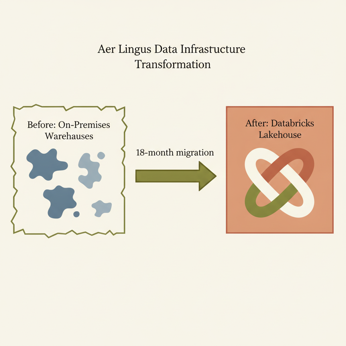 Aer Lingus migrated from on-premises data warehouses to a unified Databricks lakehouse architecture over 18 months.