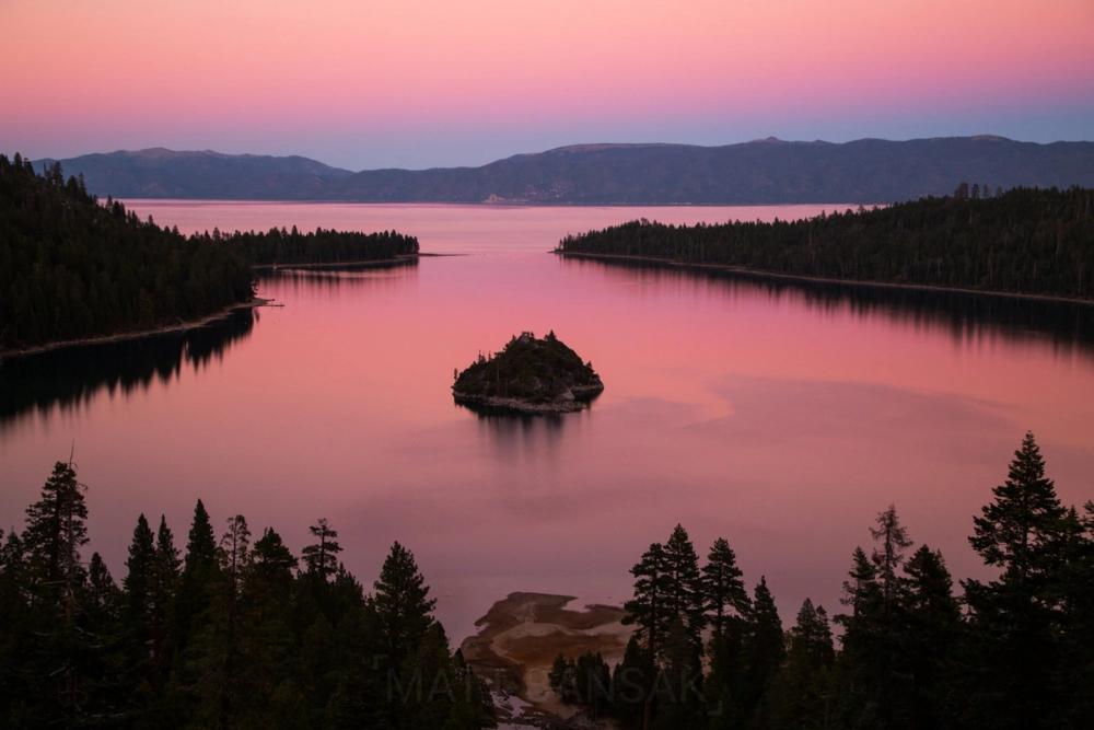 Emerald Bay at pink sunrise