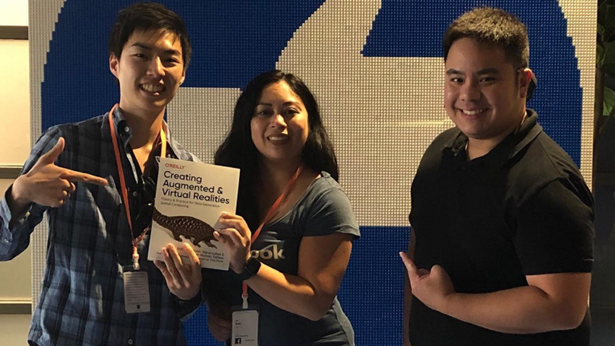 Nobuyuki, Erin, and Brian celebrating the translation of Creating AR VR in Japanese