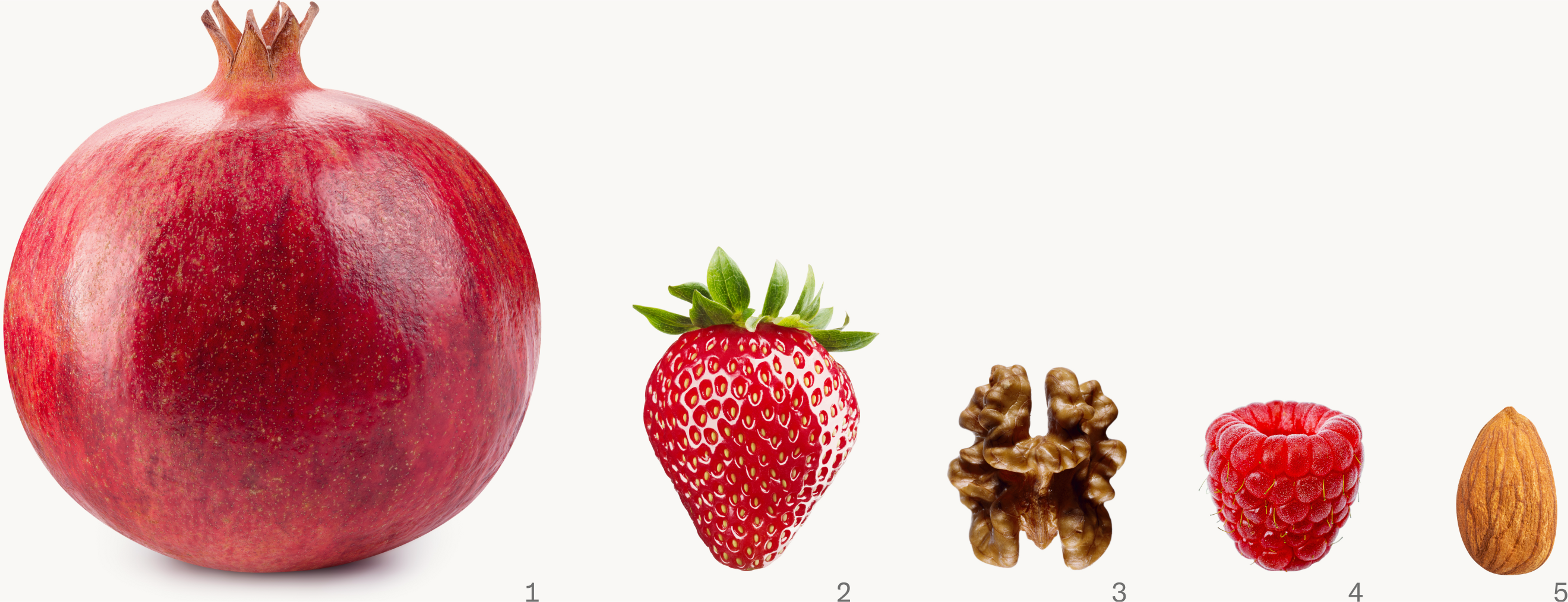 Pomegranate, strawberry, walnut, raspberry and almond