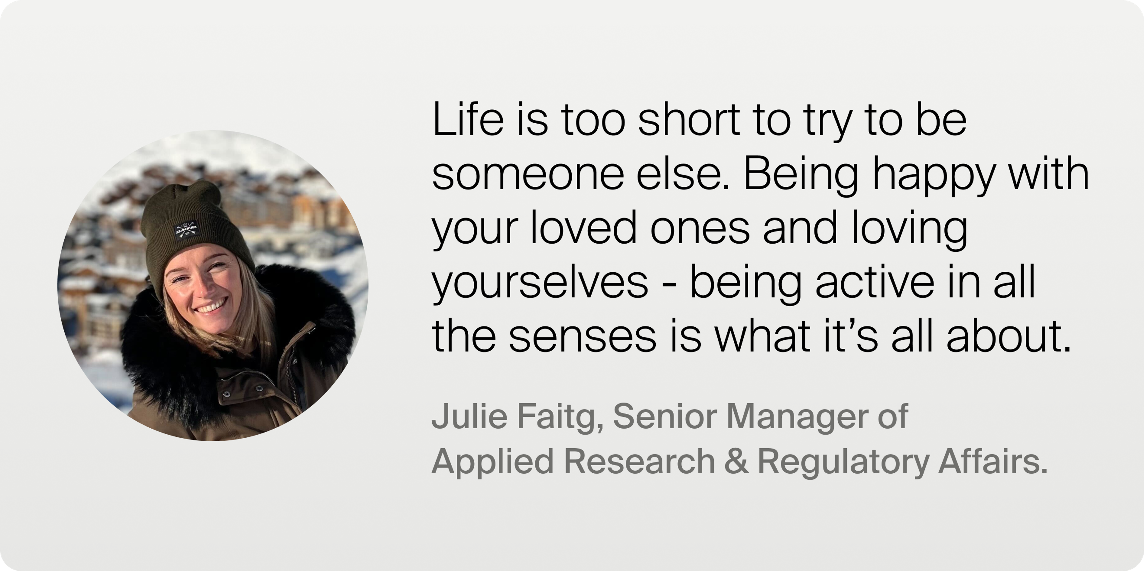 Julie Faitg, Senior Manager of Applied Research & Regulatory Affairs.