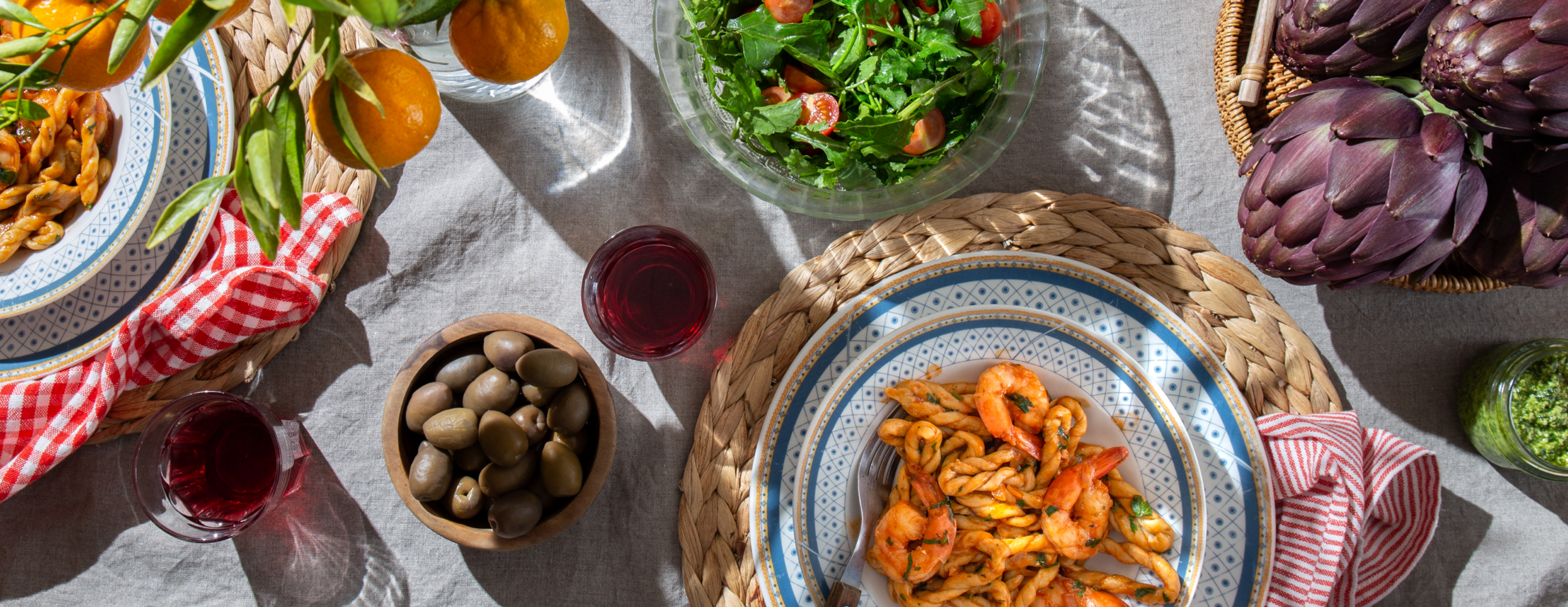 Table full of mediterranean dishes