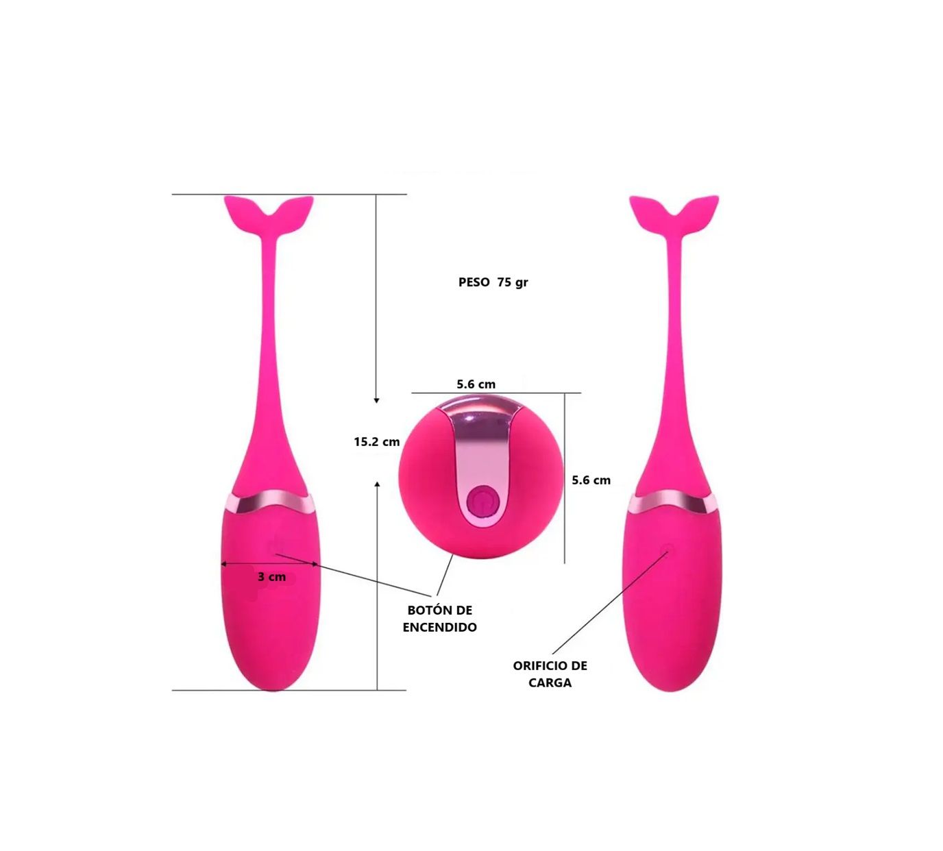 VIBRADOR PEZ RECARGABLE (USB) CON CONTROL REMOTO  miniatura 2