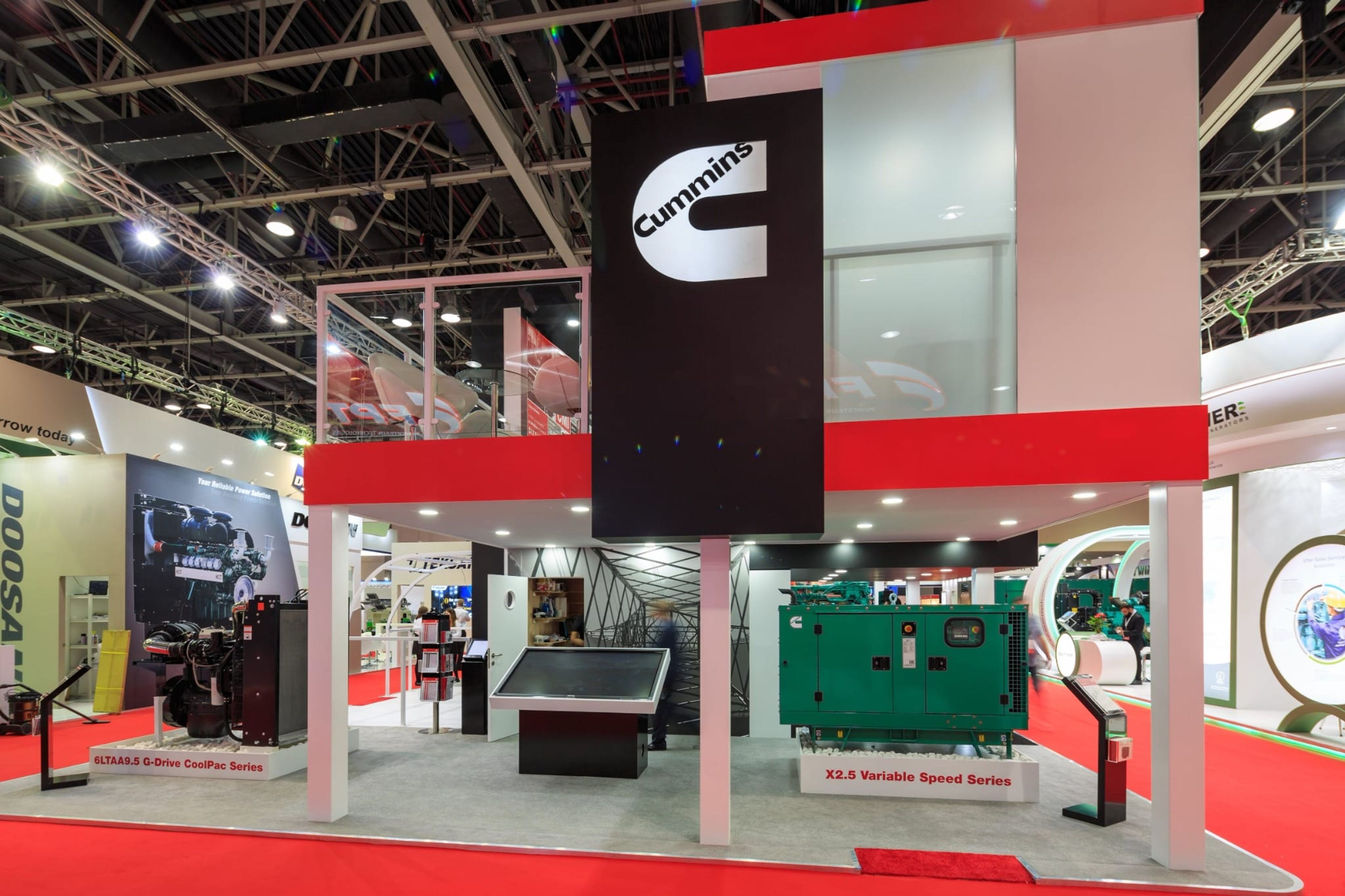 Cummins stand ground floor with generator sets and product displays