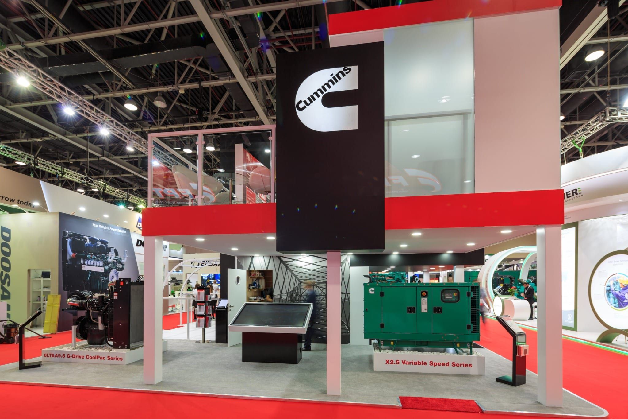 Cummins stand ground floor with generator sets and product displays