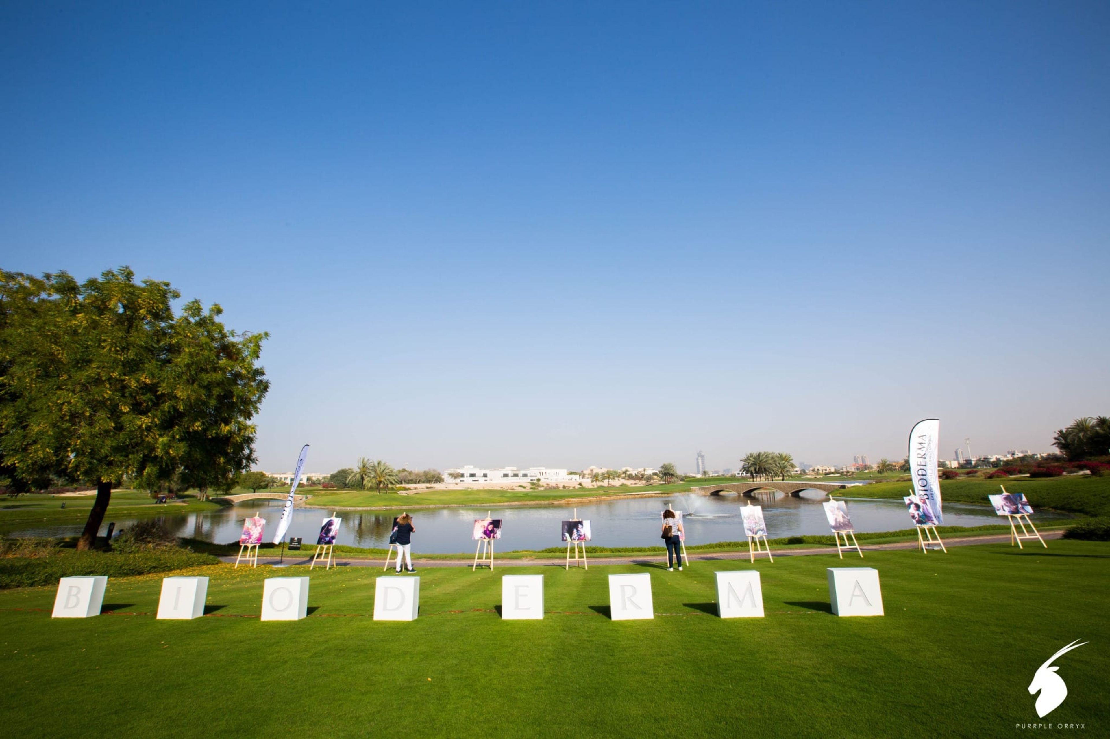 Lawn games laid out beside the lake at Address Montgomerie