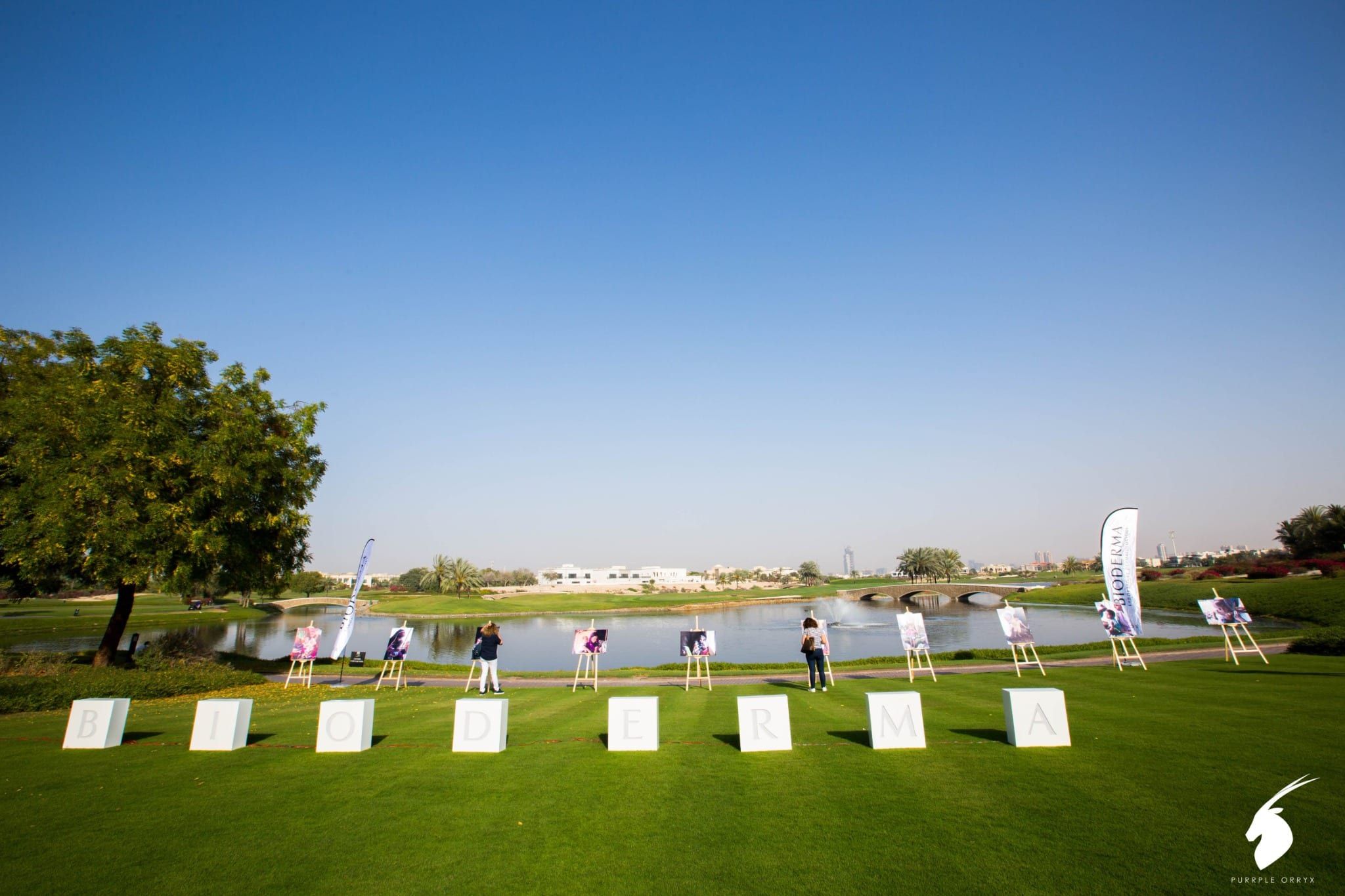 Lawn games laid out beside the lake at Address Montgomerie