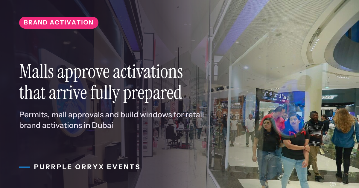 Malls approve activations that arrive fully prepared, Purrple Orryx Events