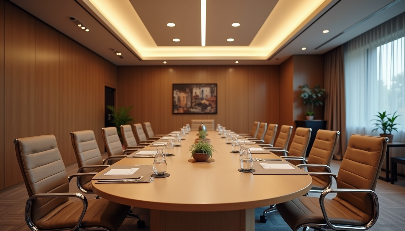 High angle view of an inviting conference room setup