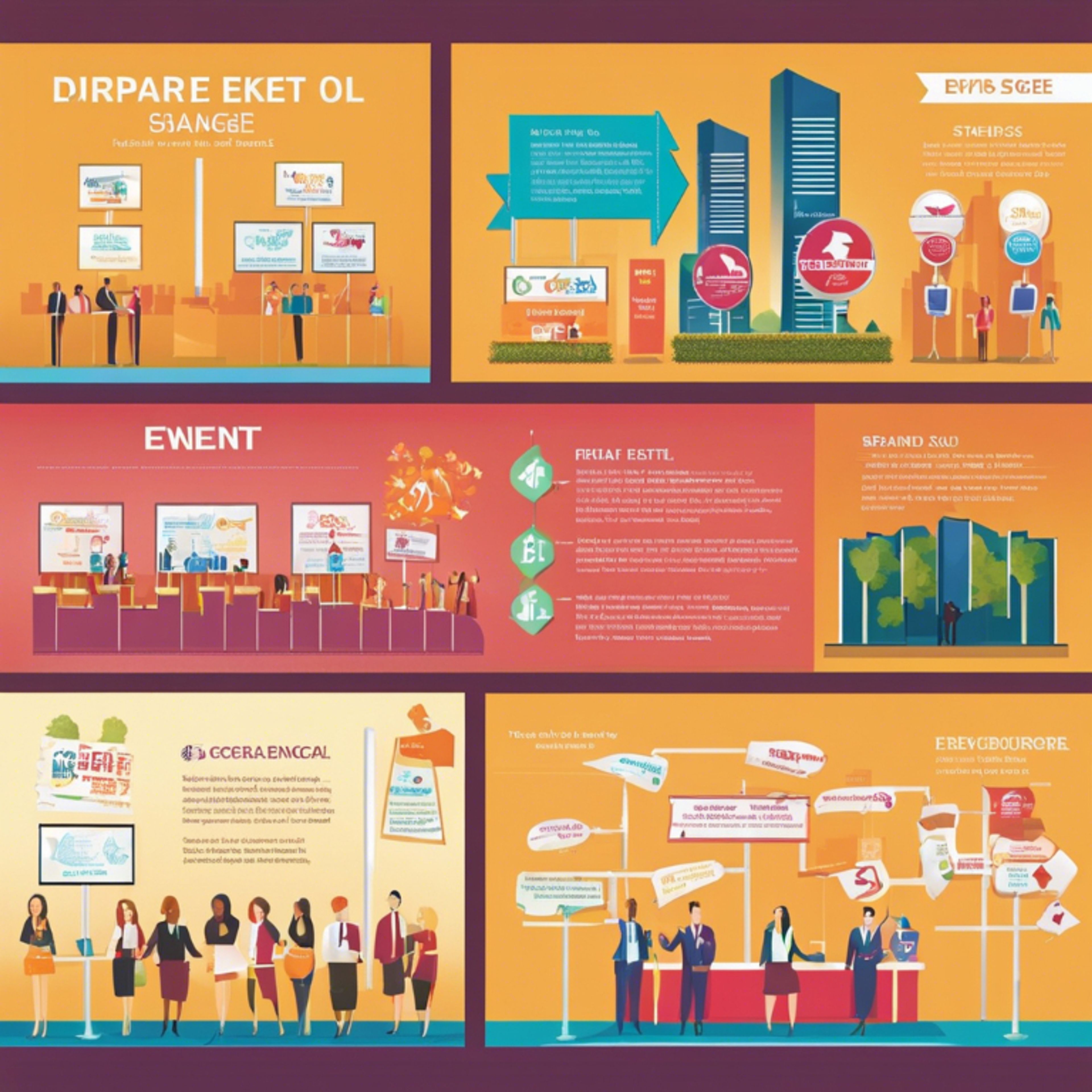arious types of signage in a corporate event, including directional signs, informational boards with schedules, and branded logos in a conference hall