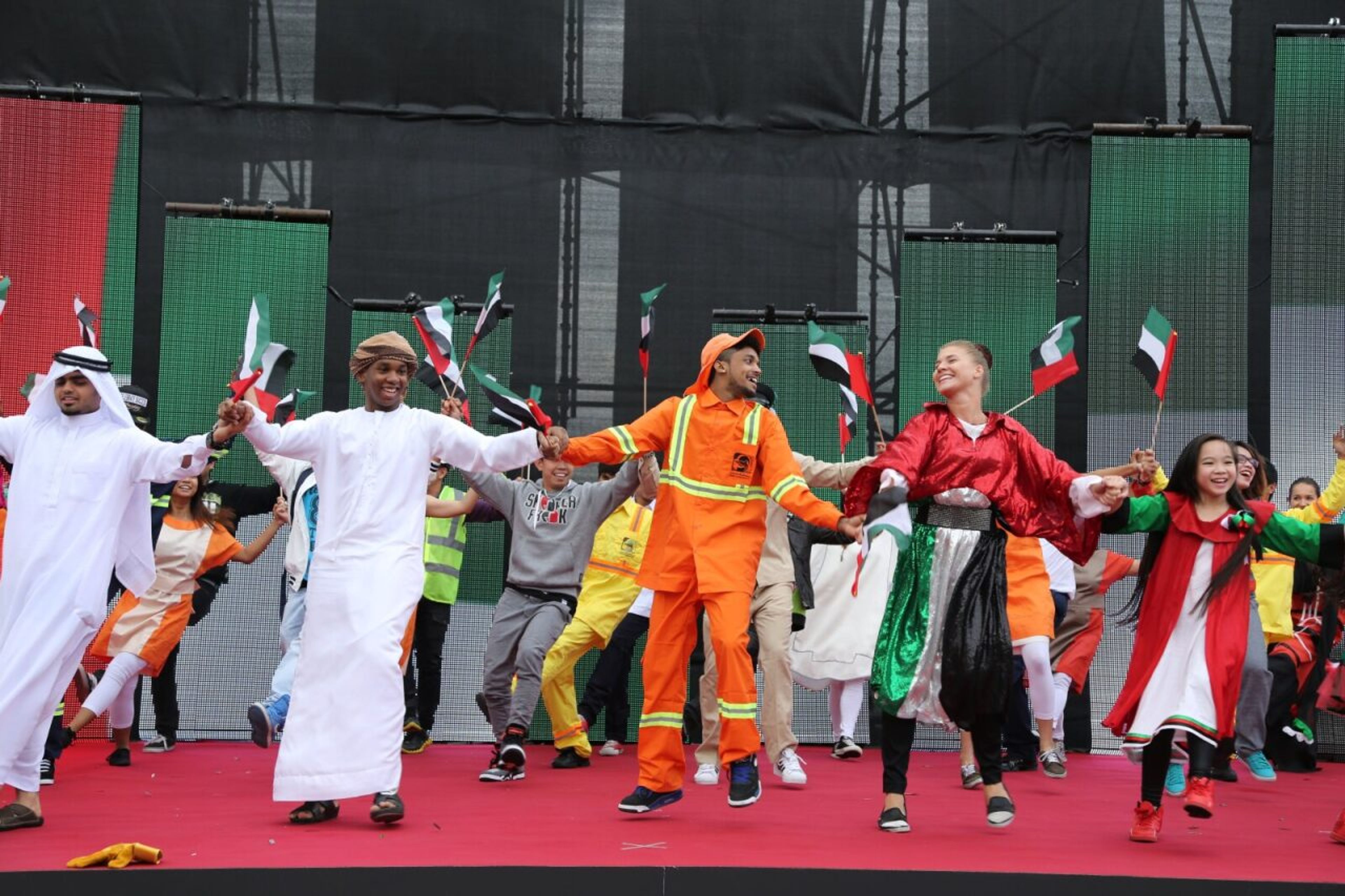 Local artists performing at a corporate cultural event in Dubai