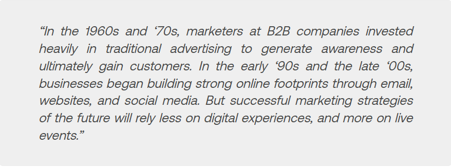 Text graphic about how B2B event marketing has evolved over the decades