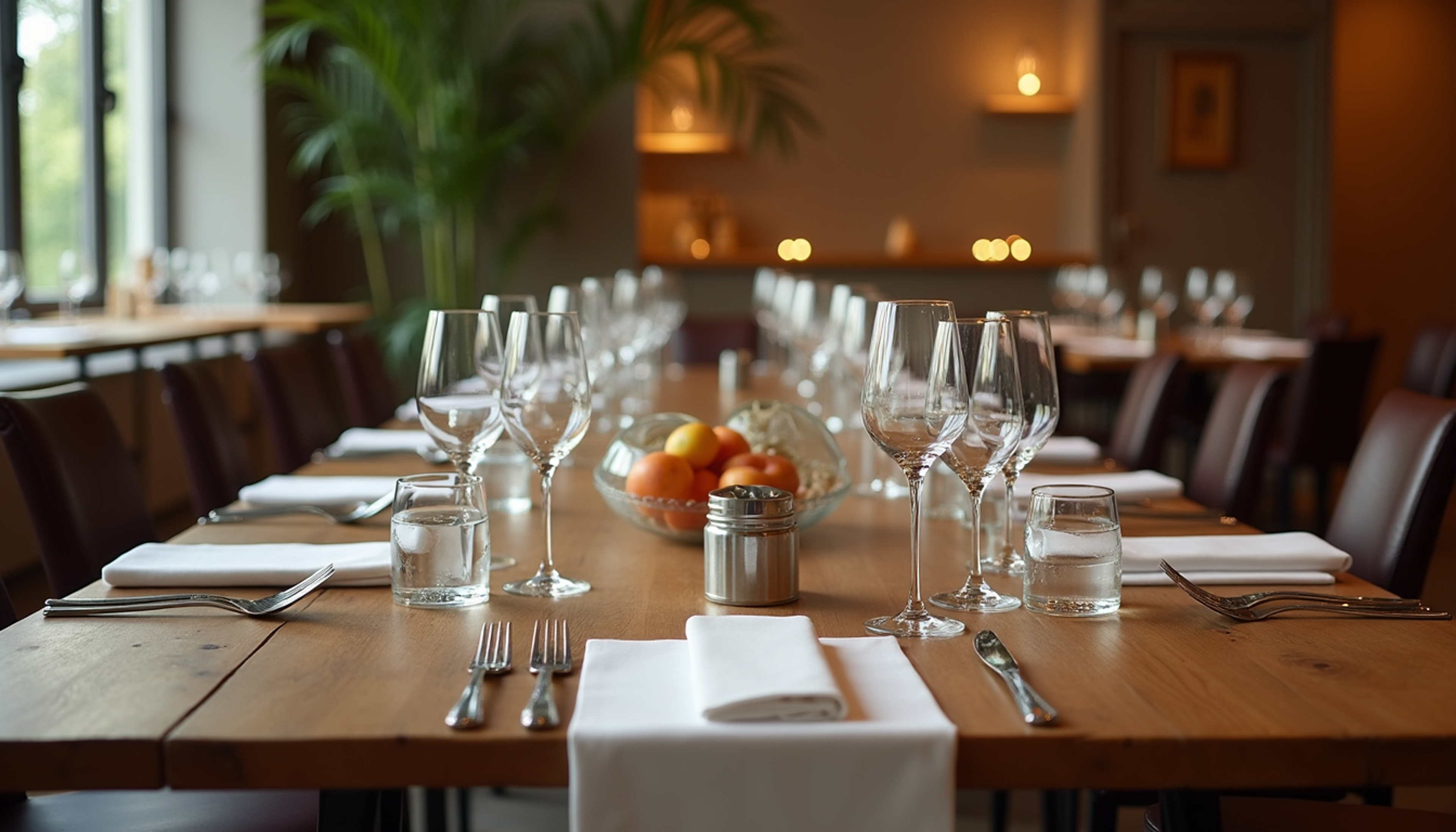 High angle view of a beautifully set table at a venue