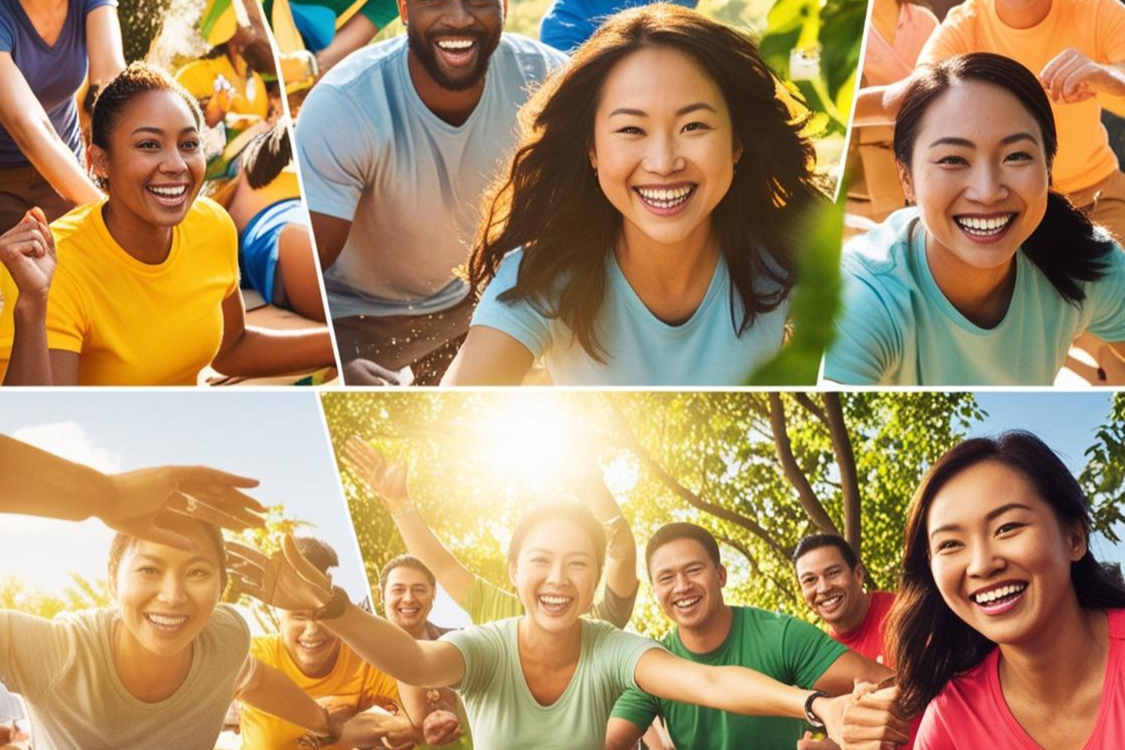 Collage of smiling employees at a wellness event
