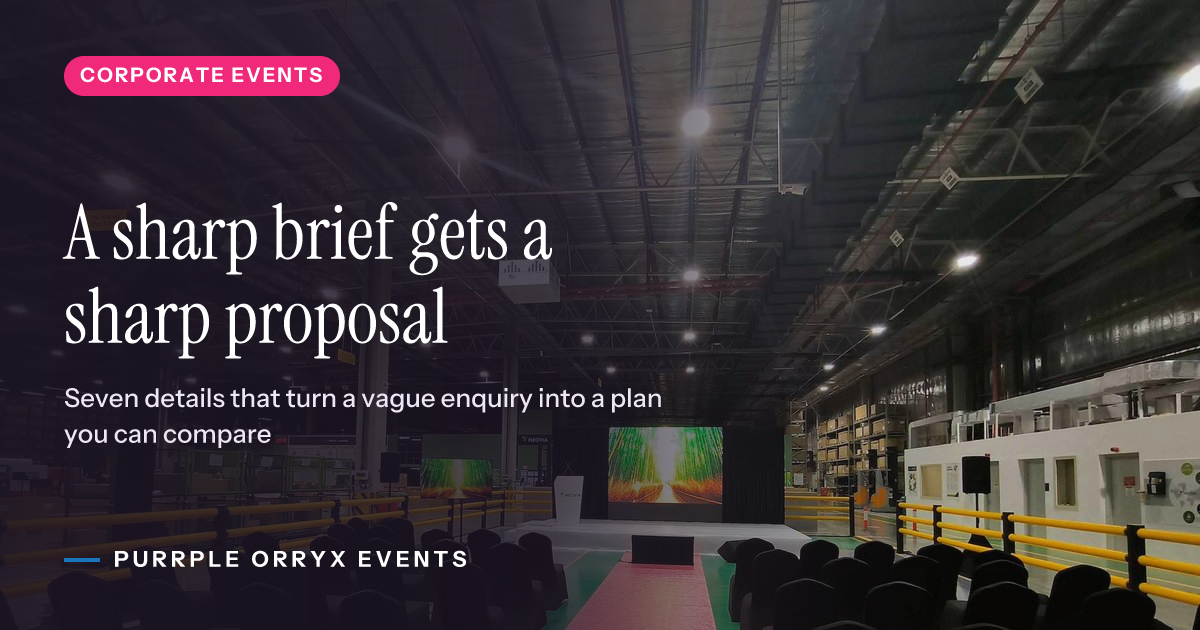 A sharp brief gets a sharp proposal, Purrple Orryx Events