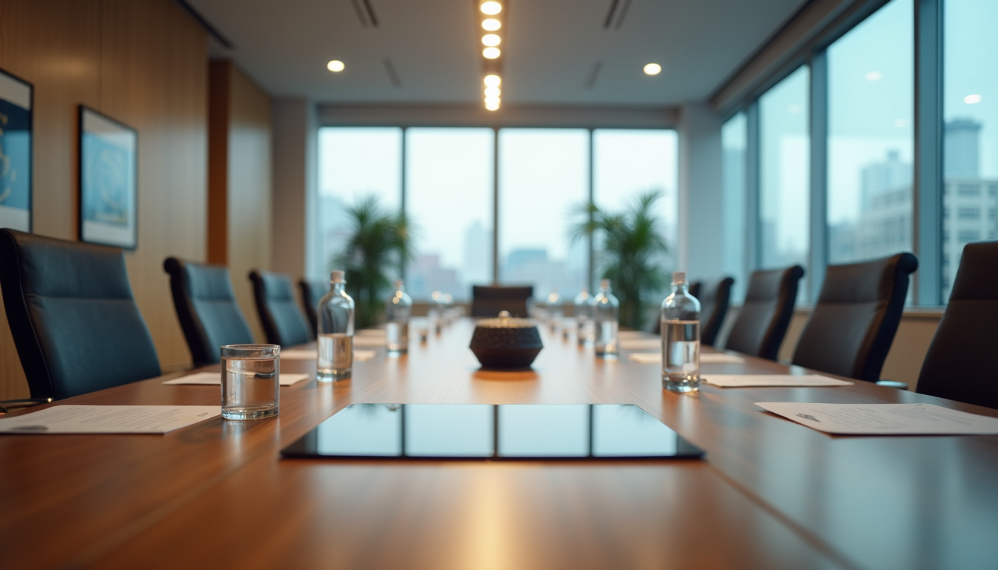 Eye-level view of a conference room set up for team activities