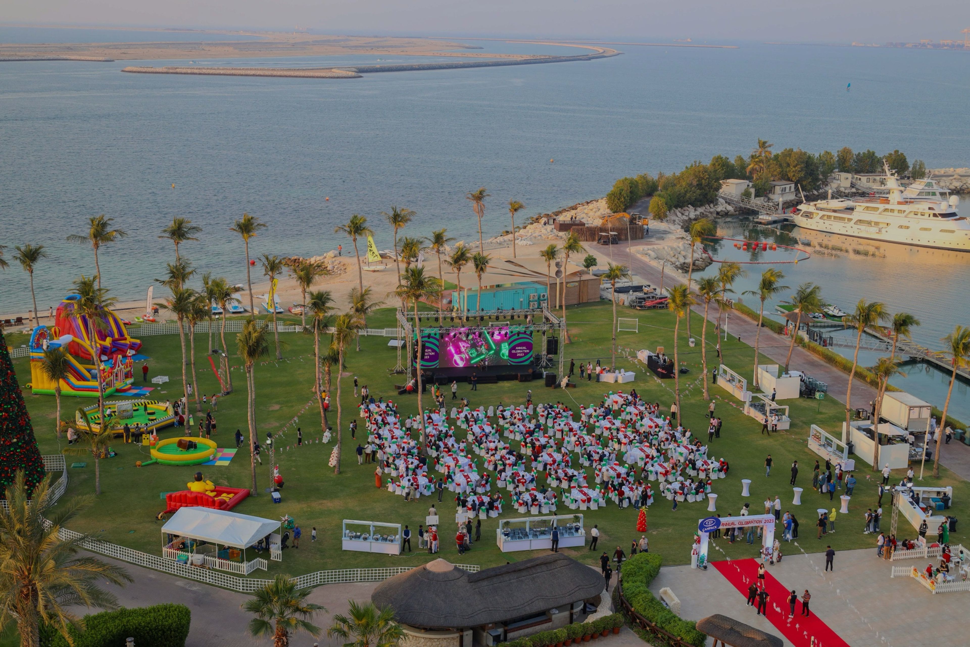 Aerial view of CANPACK’s outdoor Christmas family day at JA Resort Jebel Ali, Dubai