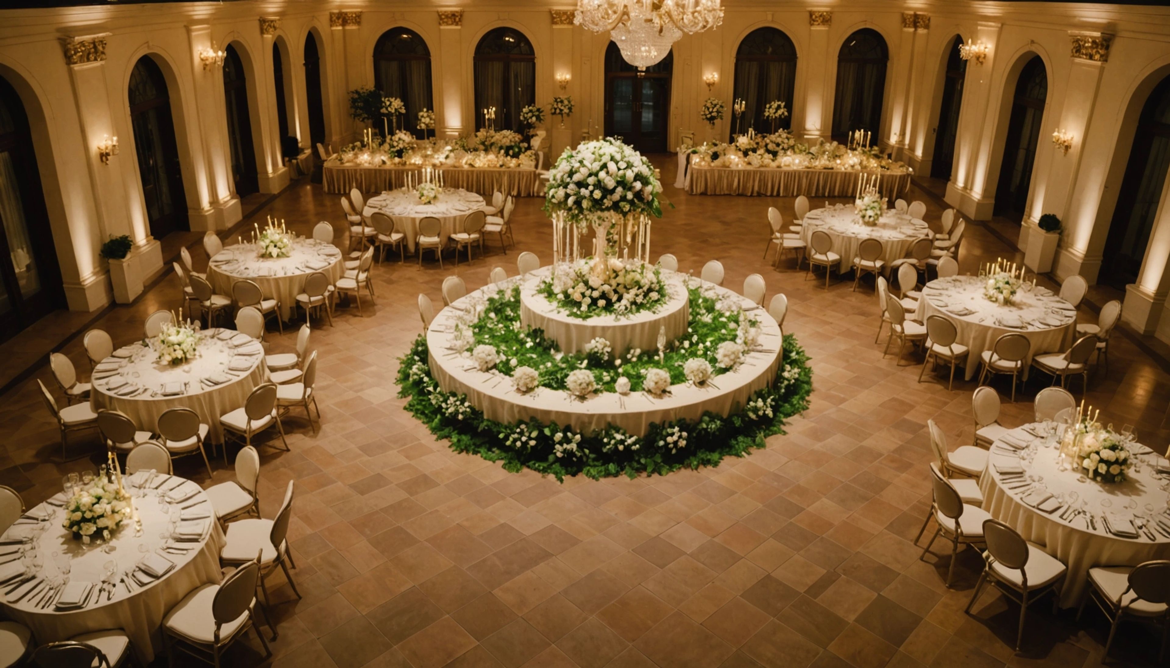 High angle view of a luxury wedding setup