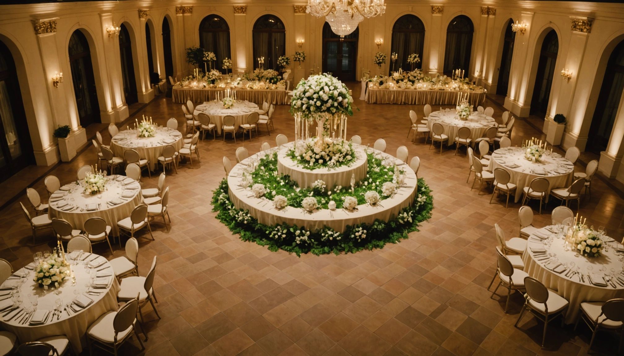 High angle view of a luxury wedding setup