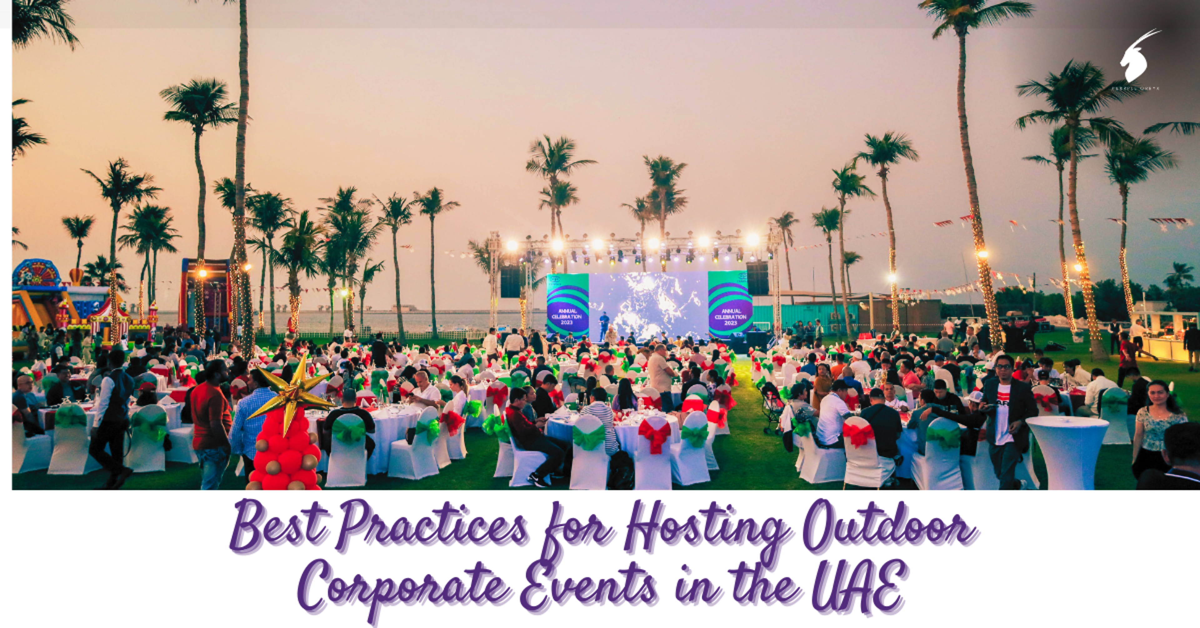 Outdoor corporate event set up in the UAE, used to illustrate planning a corporate family day in Dubai