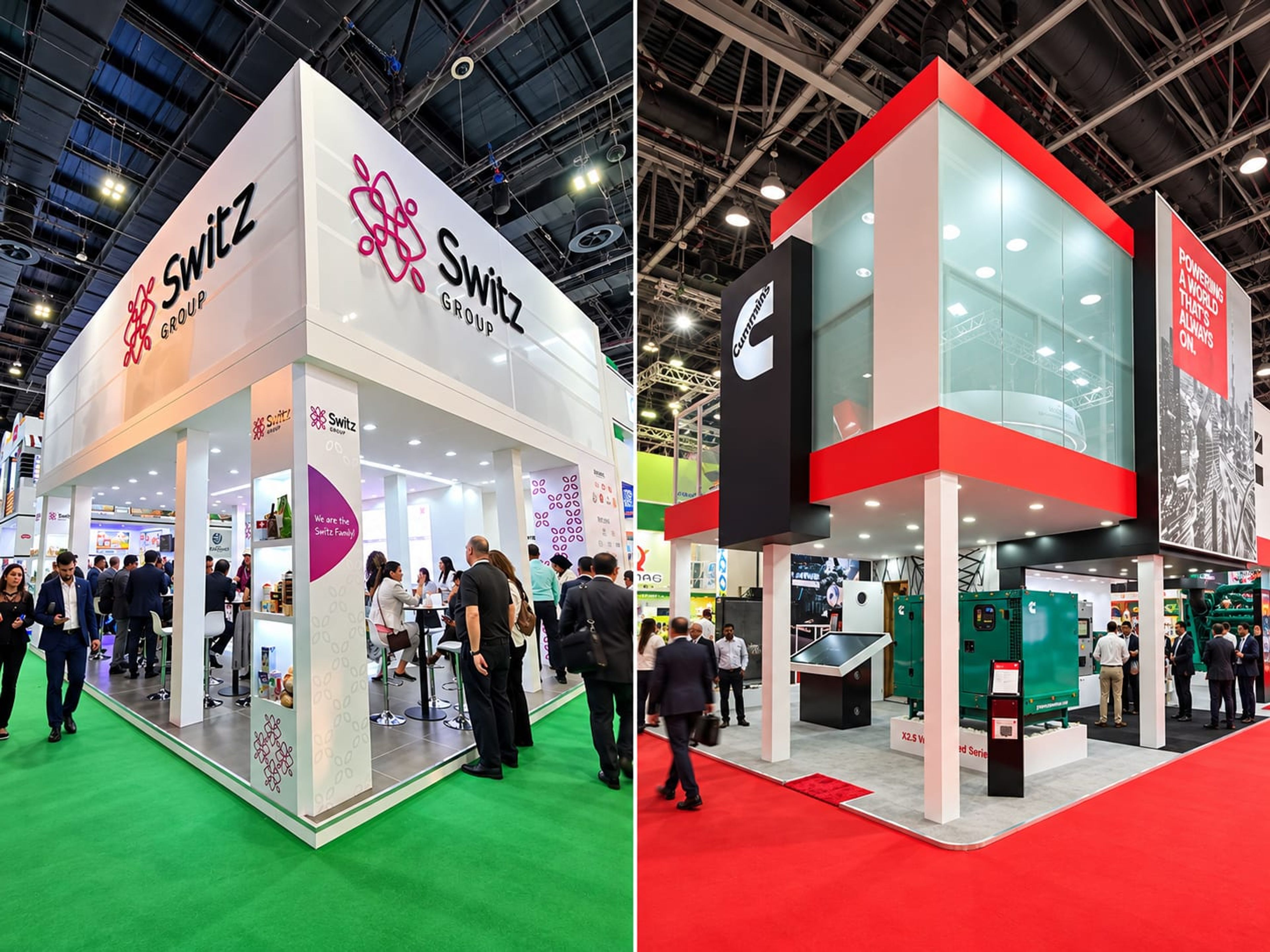Double-decker exhibition stands for Switz Group at Gulfood and Cummins at Middle East Energy, Dubai World Trade Centre