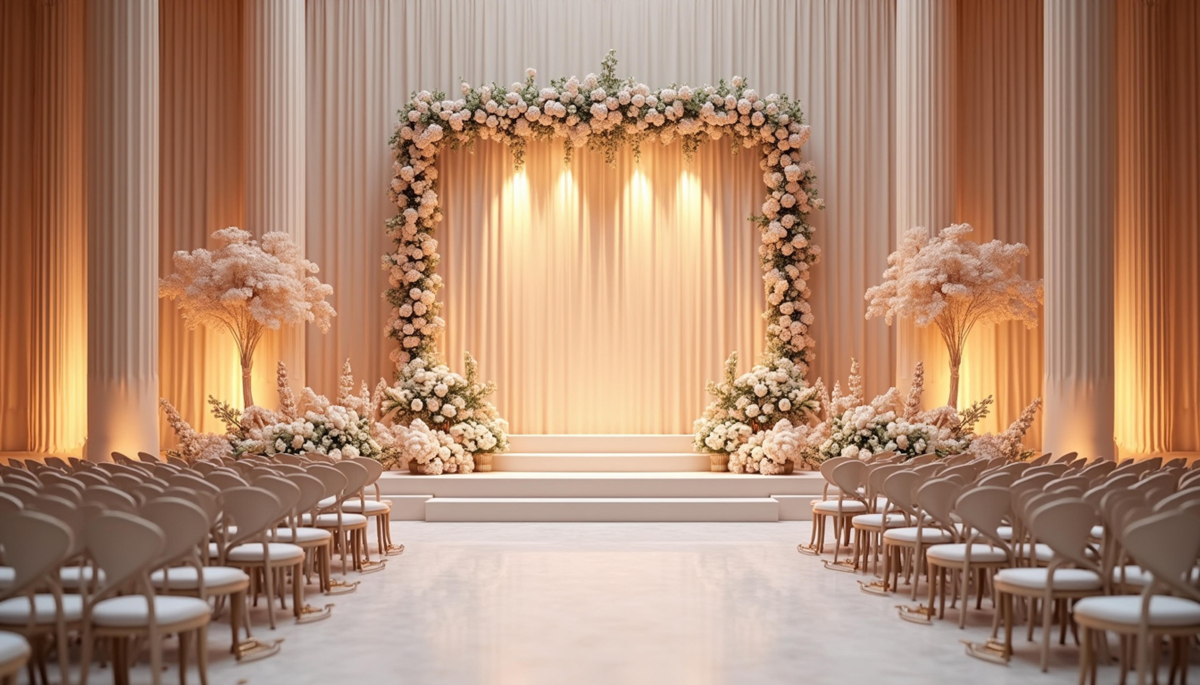 Close-up view of a beautifully decorated wedding stage in Dubai