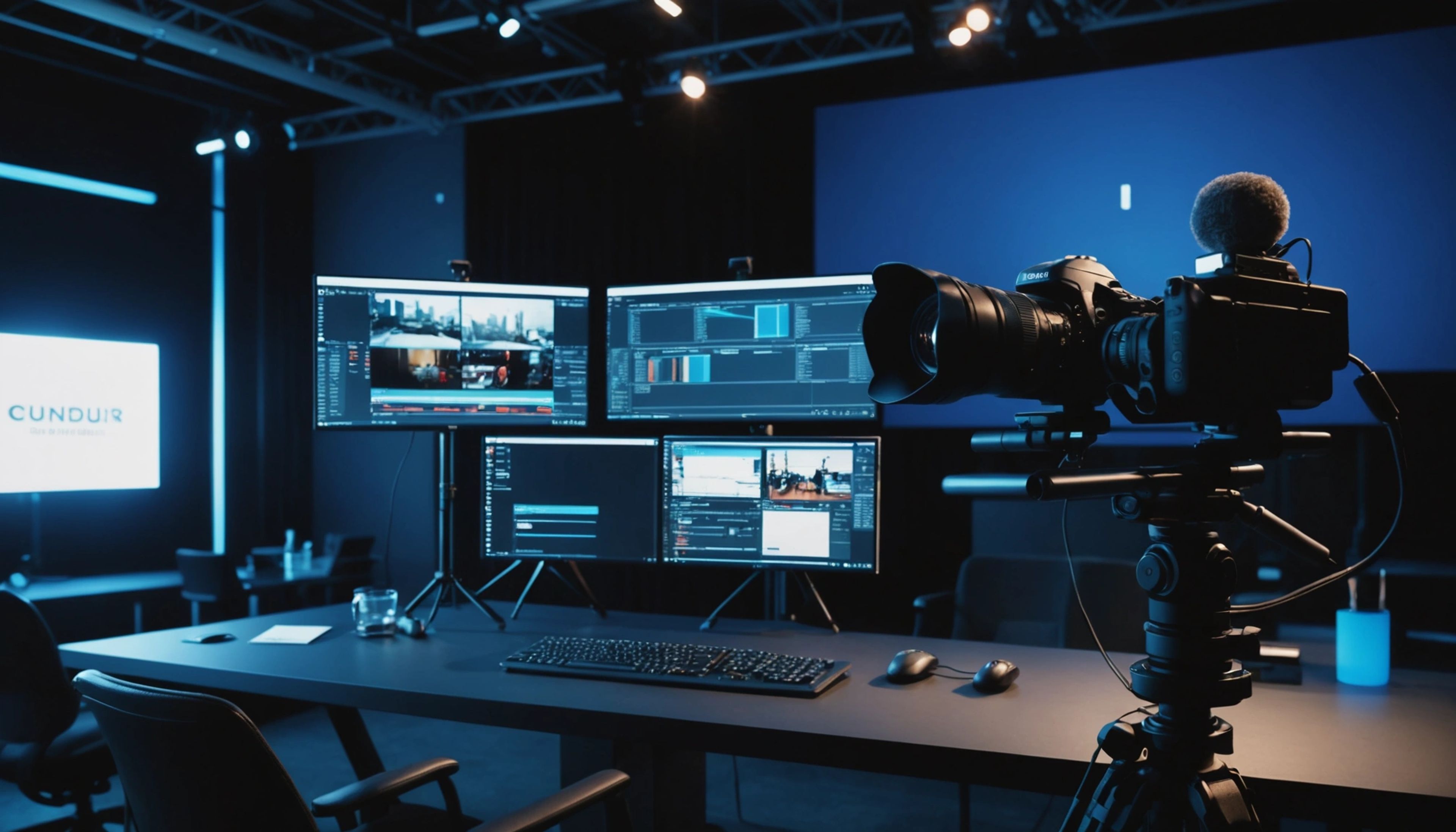 Close-up view of a virtual event setup with technology equipment