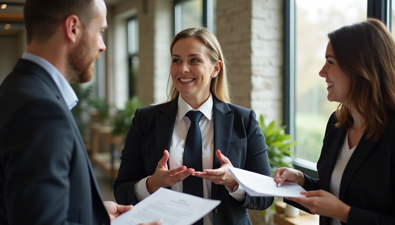 Close-up view of a professional event planner coordinating with vendors