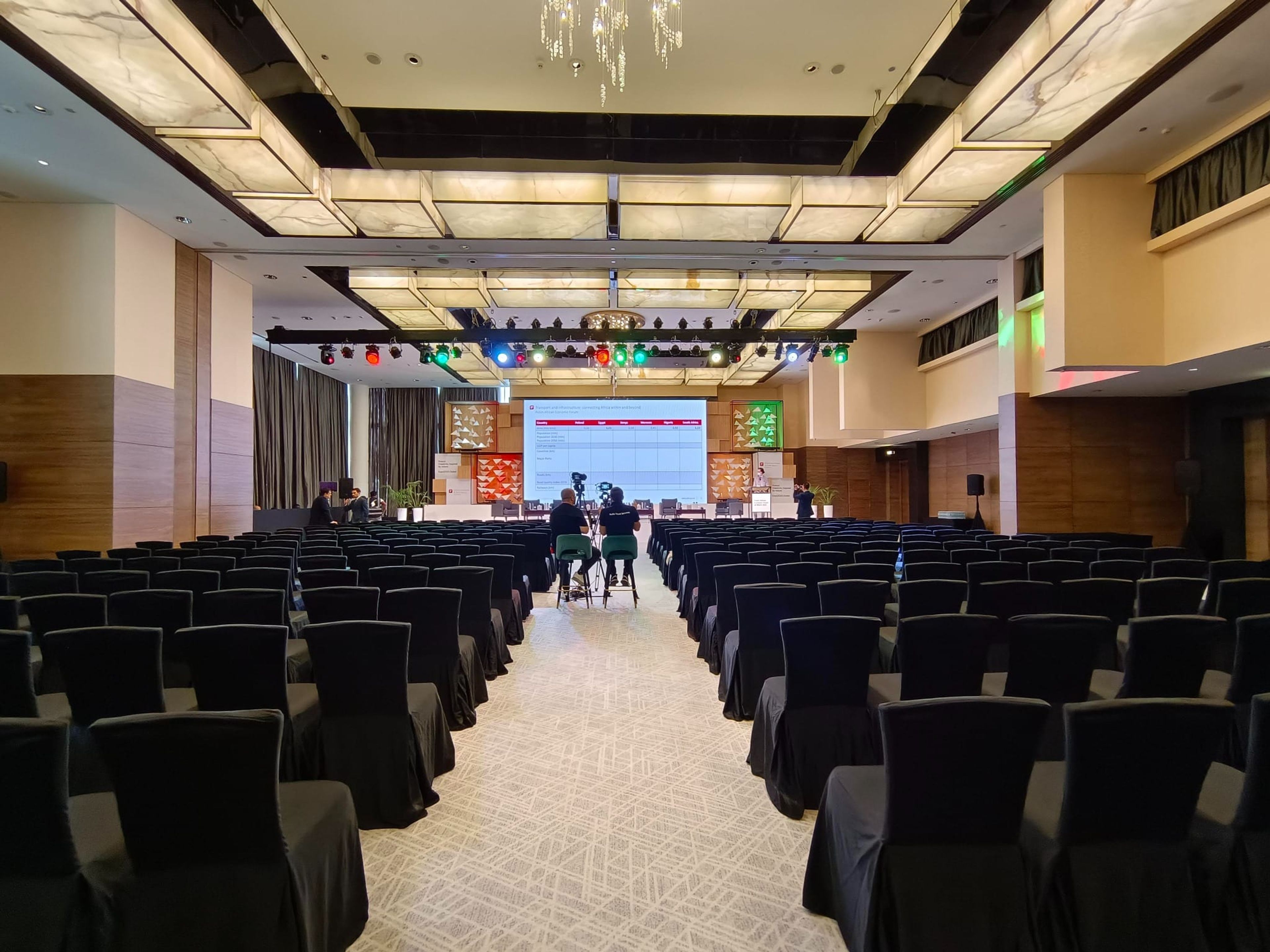 Theatre-style seating and camera platform in the forum hall at Expo 2020 Dubai