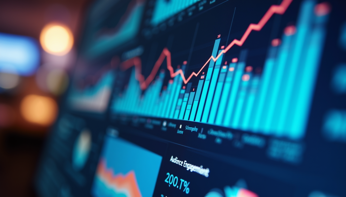 Close-up view of a vibrant infographic displaying audience engagement statistics