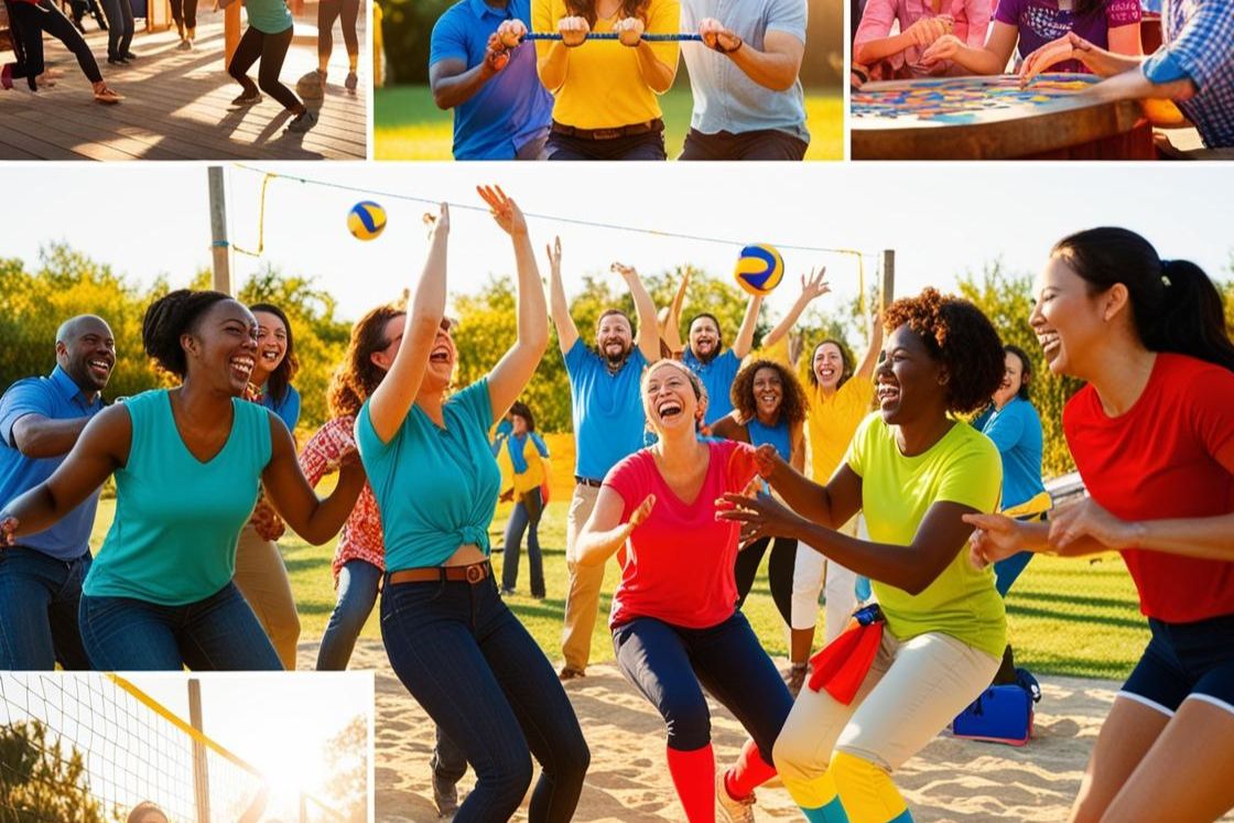 Group taking part in an outdoor fitness session at a wellness event