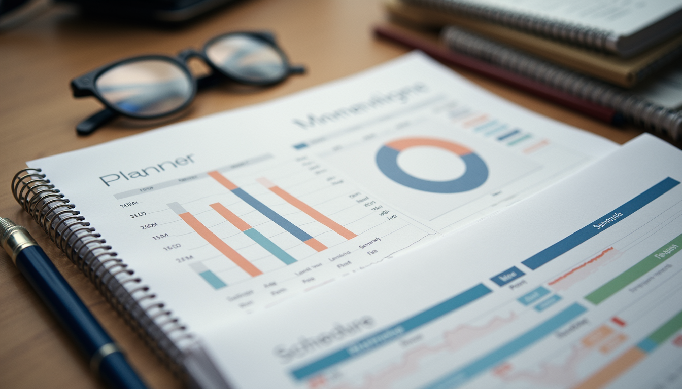 Close-up view of planners and schedules for an event