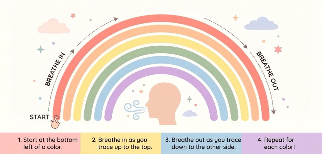 Rainbow breathing for children at home illustration