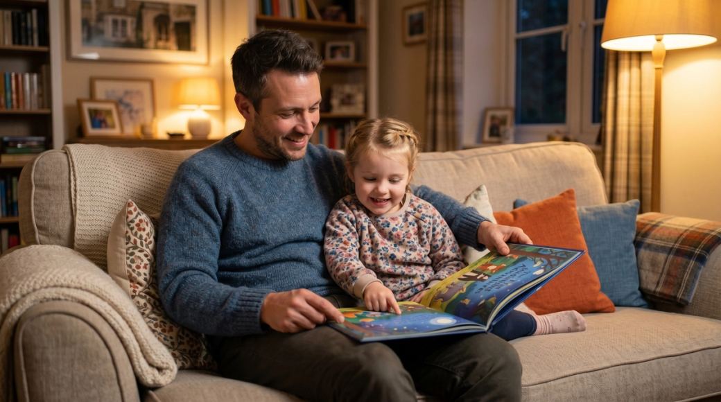 Vater und Tochter lesen gemeinsam ein Buch