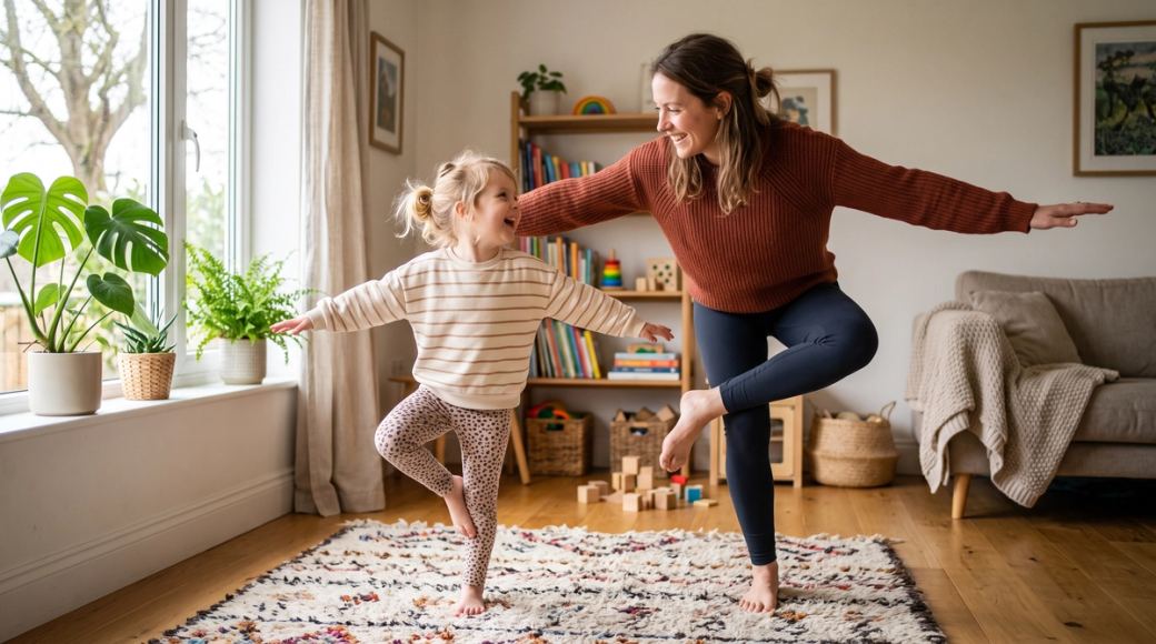 Calming brain breaks for kids — belly breathing, turtle stretch, one-foot balance and four-corner breath
