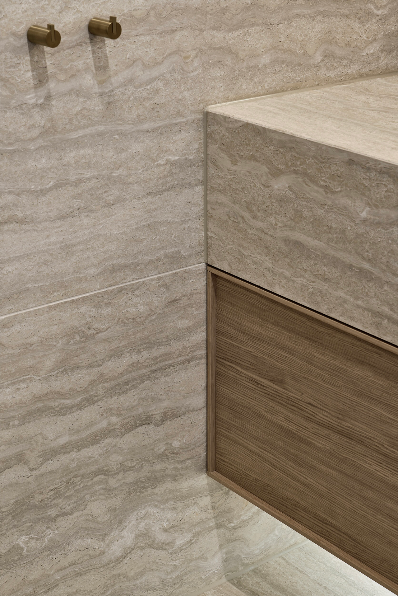 detail: wood and travertin