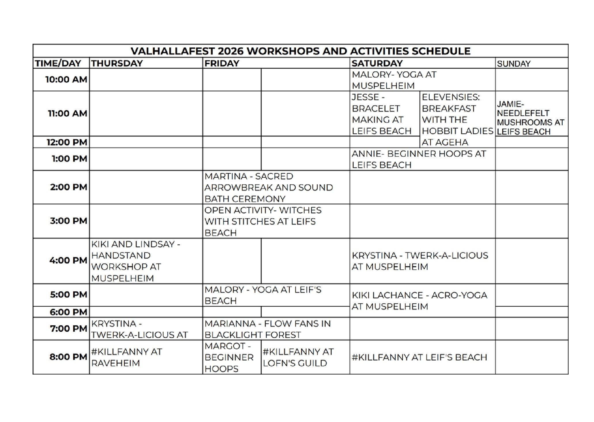 Workshops for ValhallaFest 2026