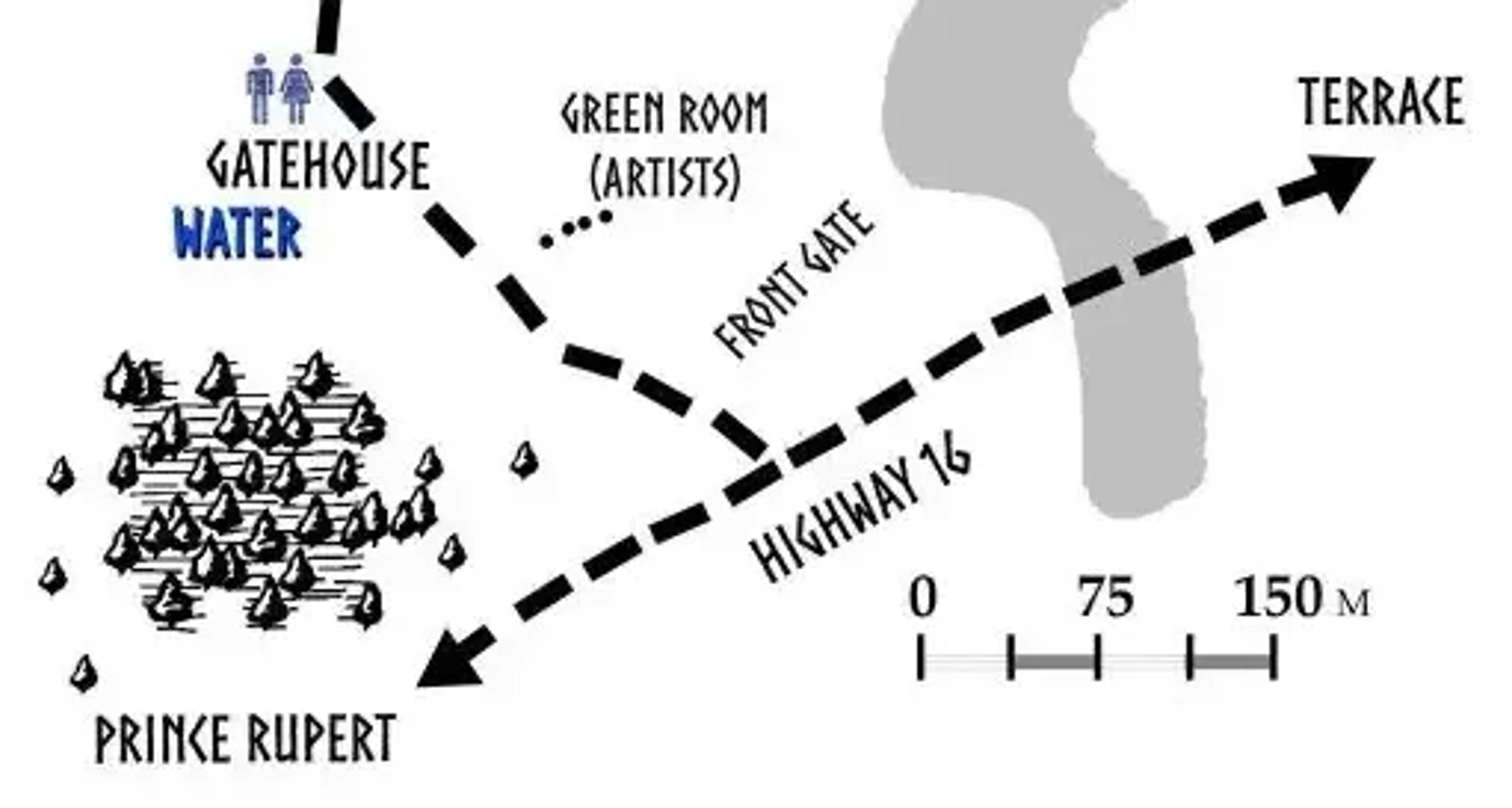 A map shows the driving route from Highway 16 through the Front Gate toward the ValhallaFest Gatehouse.