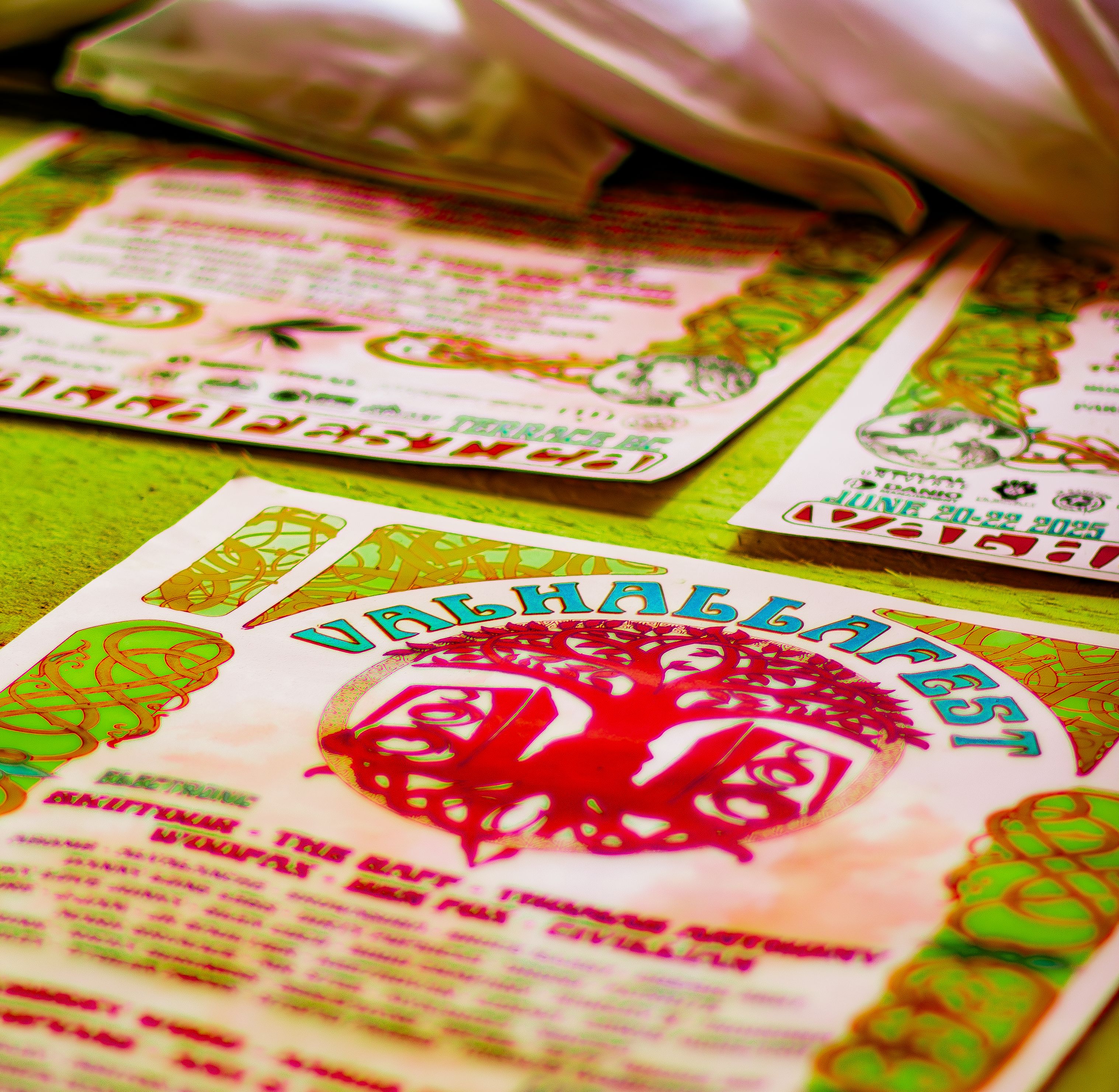 ValhallaFest laid out on a bright green surface